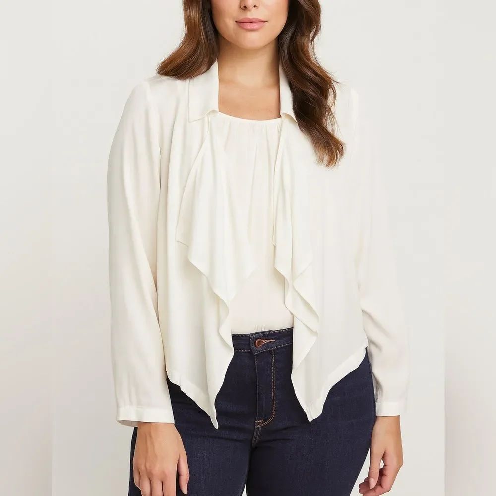 Soft Surroundings Ivory Open Front Drape Jacket Tencel Lyocell XL